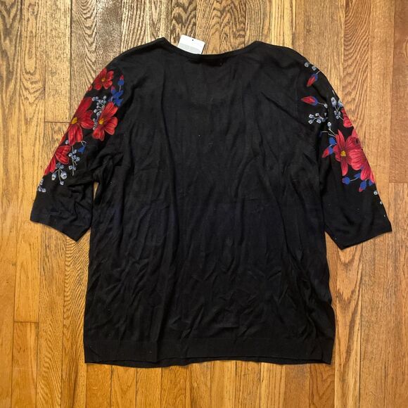 emily daniels black floral half sleeve jeweled knit sweater top size 3x nwt - Picture 6 of 7